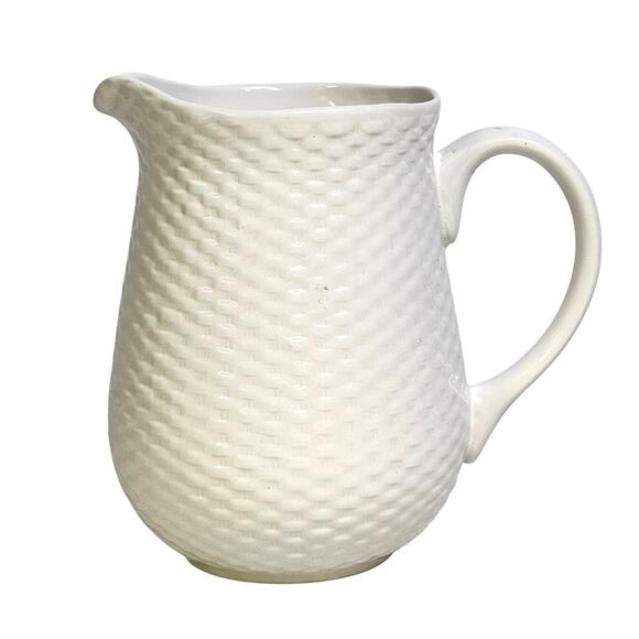 Basket Wreath by Tabletops Unlimited White Embossed Large 72 oz Pitcher - Picture 1 of 7